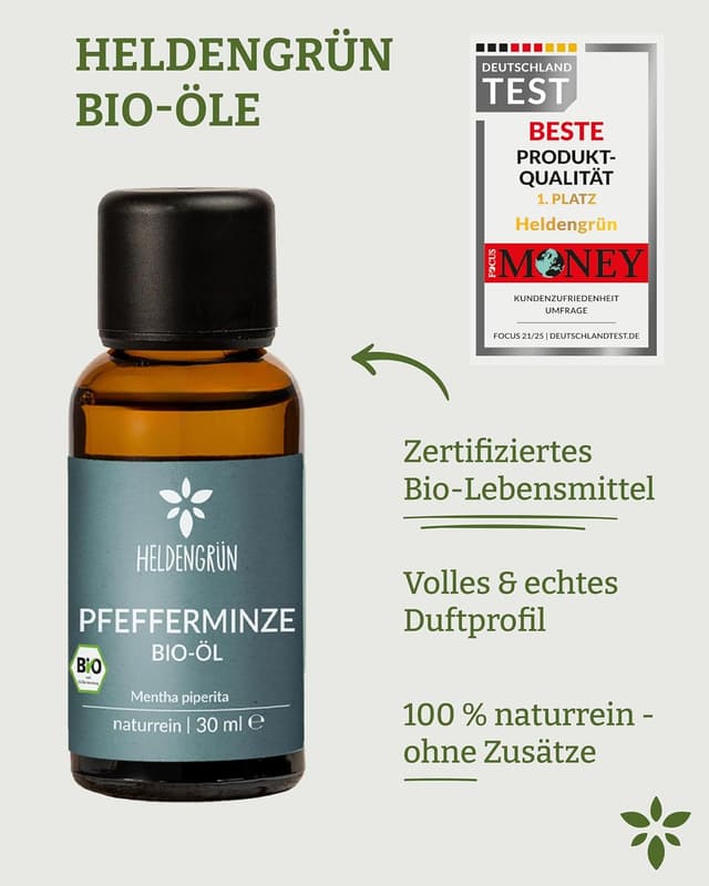 Thumbnail 6 de Heldengrün® BIO Pfefferminzöl (100% naturrein) – Reines Pfefferminzöl zum Verzehr aus Griechenland