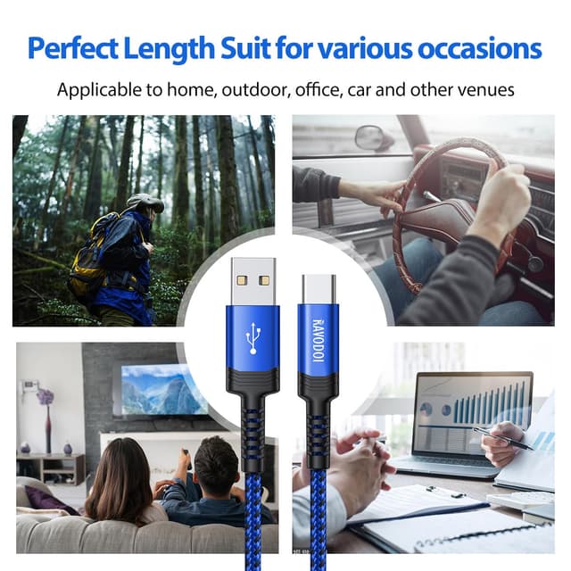 Detalle 2 de RAVODOI USB C charger cable 3A 3 pack