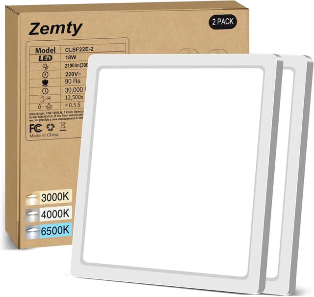 Detalle de zemty 2er-Set LED-Deckenleuchte flach (IP44) mit 3 Farbtemperaturen 3000K/4000K/6500K