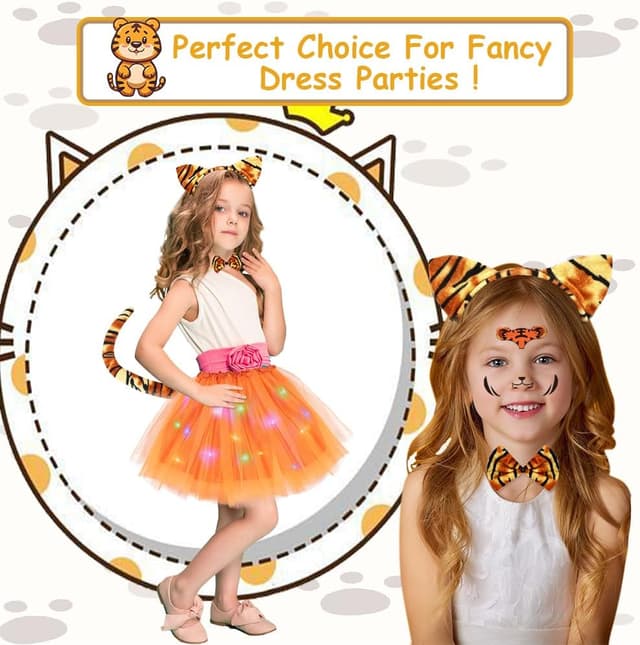Detalle 2 de AOOWU Ensemble de costume lumineux tigre (6 pièces) avec jupe LED pour enfant