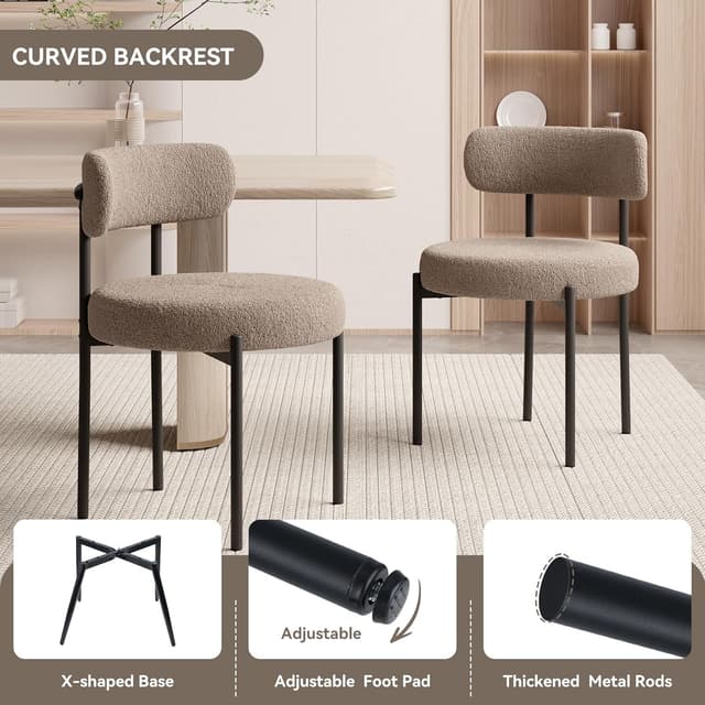 Detalle de Hawthyhome Esszimmerstühle im 4er-Set mit Bouclé-Optik, gepolstert & Metall-/Holzbeinen (grau-braun)