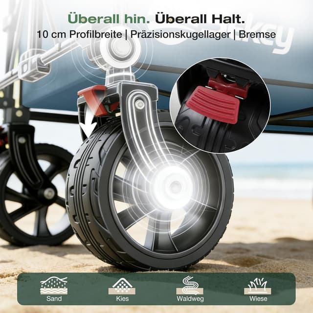 Detalle de Sekey XXXL faltbarer Bollerwagen mit 300 l und 200 kg Tragkraft – verlängertes Modell, All-Terrain-Räder, blau/grau