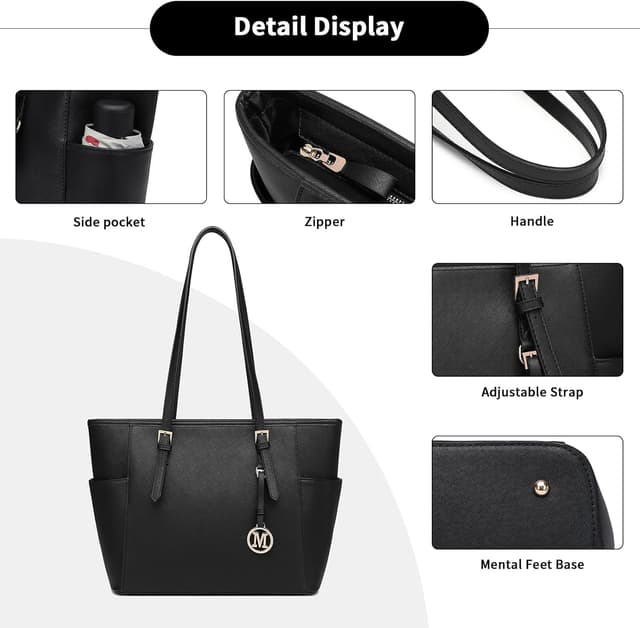 Detalle de Miss Lulu Cabas femme en PU rigide, grand sac cabas A4 pour université, bureau et voyage