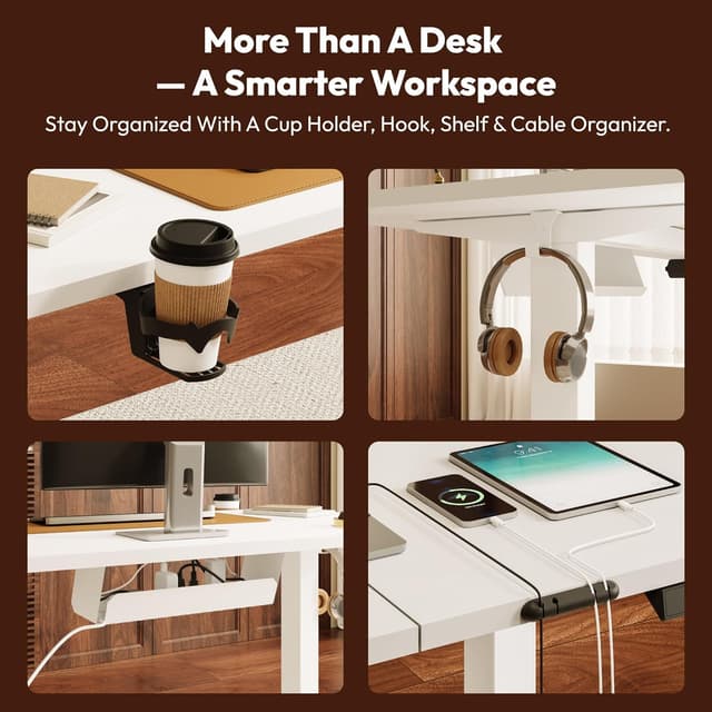 Thumbnail 6 de SANODESK 160 x 60 Electric Standing Desk (Height Adjustable) with Smart Memory Panel, Hooks & Cupholder Tray