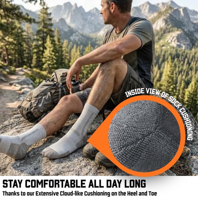 Detalle de PANDA FOOD Premium Bamboo Outdoor Walking Socks (3 Pack) – Anti-Blister Warm, Breathable Unisex Cushion & Arch Support