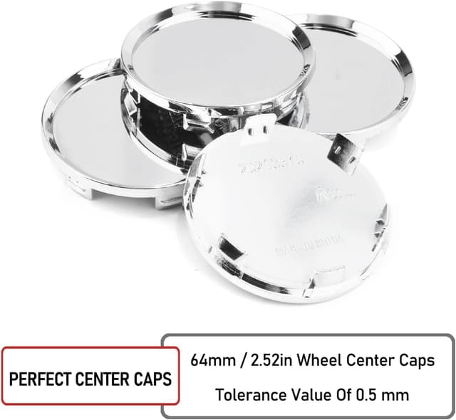 Detalle de RhinoTuning 4 Pack 64mm wheel hub caps (OD 64mm, ID 61mm) in silvery style