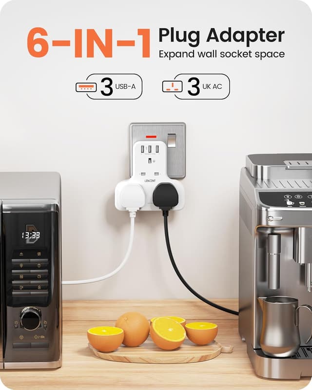 Detalle 2 de LENCENT Plug Extension Socket 13A with 3 USB ports ๐