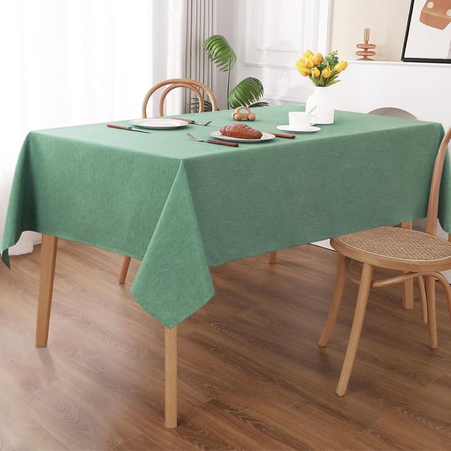Detalle 2 de AooHome Tischdecke abwaschbar Grün (Leinen-Optik) 140x240 cm – wasserabweisend mit Lotuseffekt