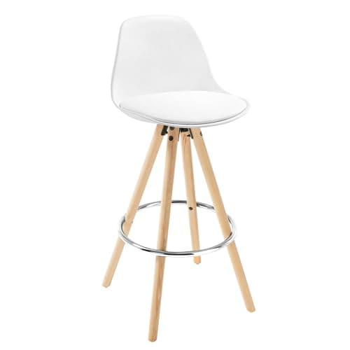 Thumbnail 7 de WOLTU Taburetes de Bar con Respaldo, Madera y Cuero Blanco