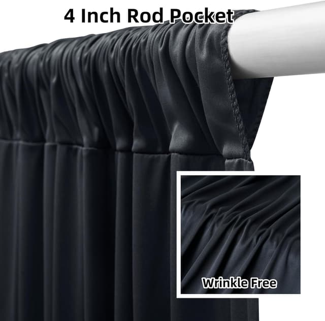 Thumbnail 3 de 50ftx12ft Black Wrinkle-Free Wedding Backdrop Curtain