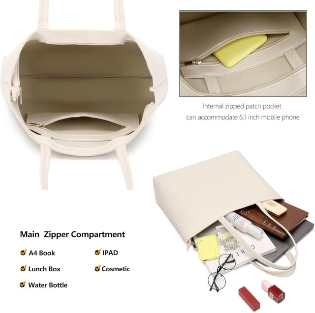 Detalle 1 de MEEGIRL Ladies Tote Bags in faux leather with zip and inner pocket (42 x 12 x 30cm)