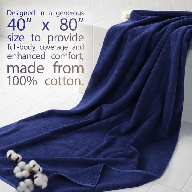 Detalle 2 de Cotton Paradise 100% Cotton Oversized Bath Sheet, 40x80" Turkish Towel (Navy)
