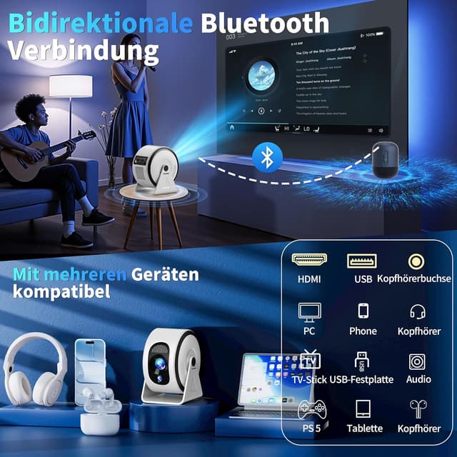 Detalle 1 de Mini Smart-Projektor mit 1080P und WiFi 6