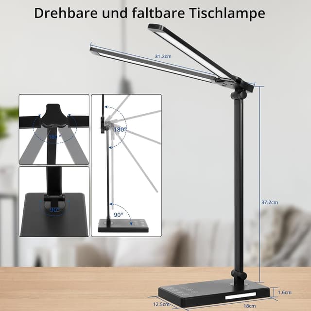 Detalle 1 de iVict Zweikopf Schreibtischlampe mit Touch Steuerung
