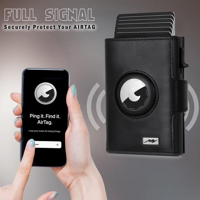 Thumbnail 6 de Marc Peter Chicago Leder Push Air Slim Wallet – AirTag-Geldbörse mit Münzfach (RFID-Schutz) in Schwarz