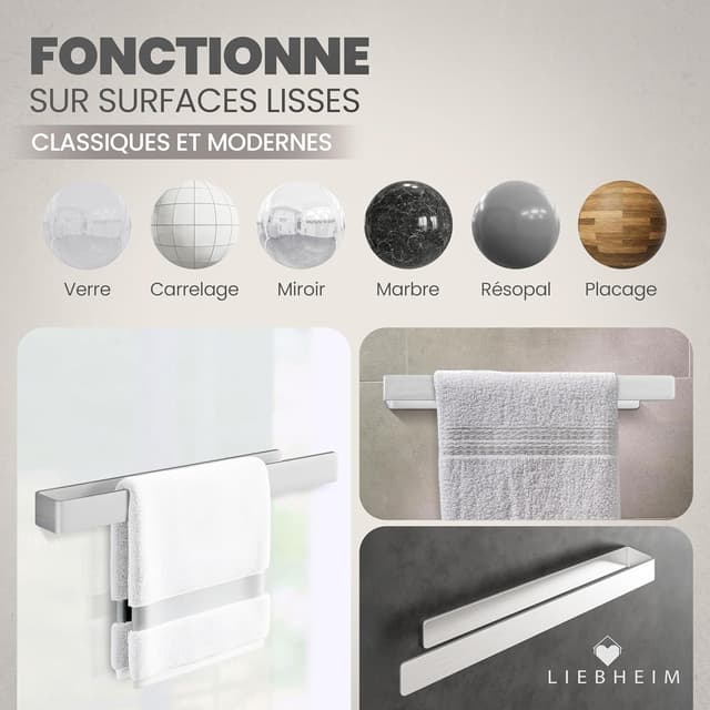 Detalle de LIEBHEIM porte-serviette mural sans perçage en aluminium brossé 40