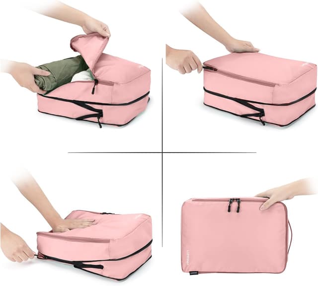Detalle de Lumesner Compression Packing Cubes – 8-piece travel essentials set for carry-on suitcases (Pink)