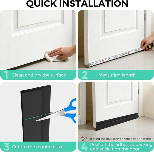 Detalle de Hojoy 2-Pack Under Door Draft Stopper (Adjustable, Black) with Strong Adhesive Weather Stripping Tape