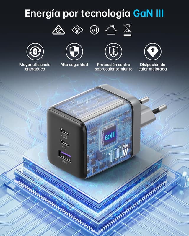 Thumbnail 5 de NOVOO Cargador USB C 100 W, GaN III 3 Puertos