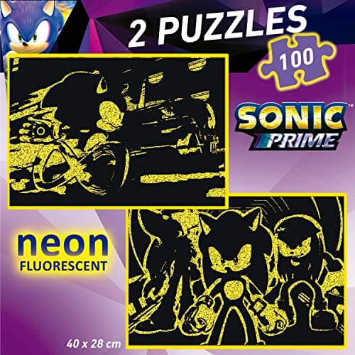 Detalle 2 de Educa Sonic Prime Neon 🧩 Set de 2 Puzzles 100 Piezas Brillantes +6 Años