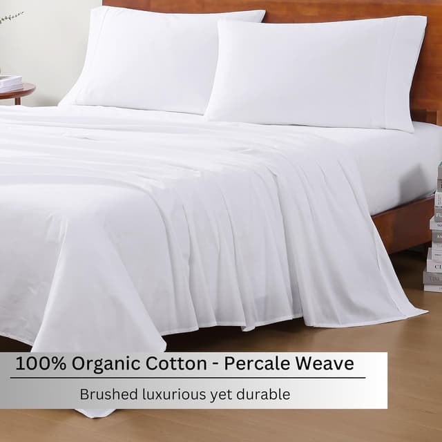 Thumbnail 2 de Lane Linen 100% Organic Cotton Percale Queen Sheet Set (4-Piece) — White, Fits Mattresses up to 15