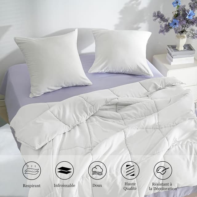 Detalle de Lot de 2 taies d’oreiller AYSW 18 couleurs en microfibre 60x60 cm (blanc) – fermeture éclair