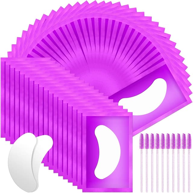 Detalle de URAQT Patchs pour extensions de cils (50 paires) + gel eye pad – violet