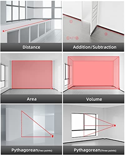 Thumbnail 6 de MiLESEEY Medidor Láser 50M D5T con 2 niveles de burbuja, medición de distancia/área/volumen y modo pitagórico