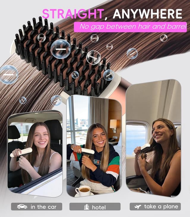 Detalle de Go Brush Pro UK Cordless Hair Straightener Brush – Portable rechargeable ceramic styling tool with 4 heat settings