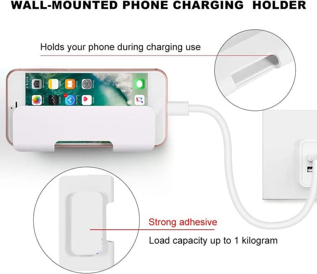 Detalle de Zerone Wall Mount Phone Holder – no-drill adhesive mobile stand and space-saving charging station