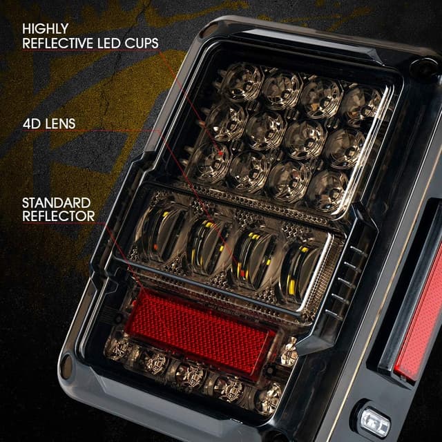 Detalle de Xprite 4D Smoked LED Tail Lights for 2007–2018 Jeep Wrangler JK/JKU (Plug & Play, DOT Approved)