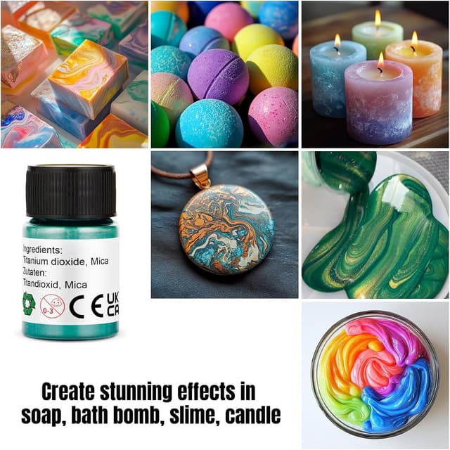 Detalle de Roizefar Mica Powder (32 colours x 5 g) pearlescent epoxy resin pigment for soap, candles, nails & more