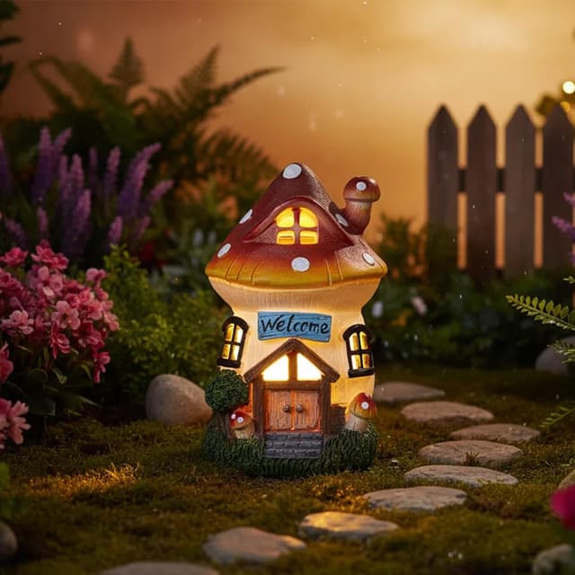 Thumbnail 6 de LIMOR 6-inch solar mushroom house garden figurine statue with solar lights