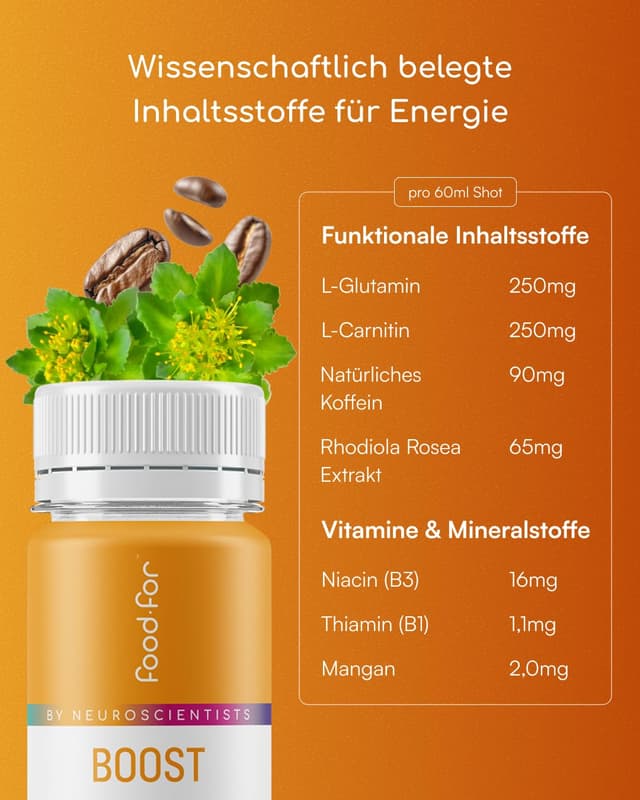 Detalle de FOODFOR ATP BOOSTer Shot (6er-Pack) – 60 ml – schnelle Energie & Anti-Stress-Unterstützung, zuckerfrei, vegan