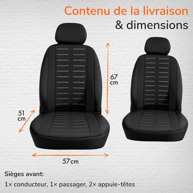 Detalle de upgrade4cars Housses de siège avant universelles noir (set Version 2026) – Lot de 4