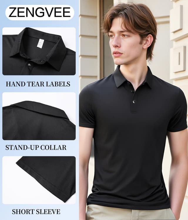 Detalle 2 de ZENGVEE 1/3/5 Pack Men’s Polo Shirts – Breathable Quick-Dry Golf Polos with 3 Buttons