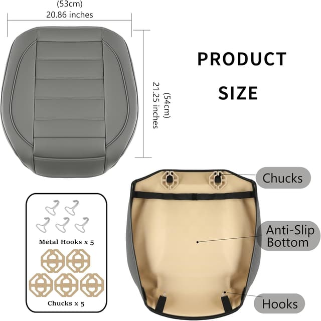 Detalle de Vankerful 2 Pack Leather Front Car Seat Covers (Grey) – bottom seat cushion protectors with anti-slip edge