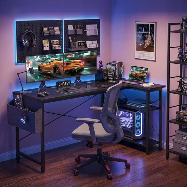 Detalle 2 de BEXEVUE Scrivania ad angolo a L reversibile 100x70 cm con ripiani portaoggetti