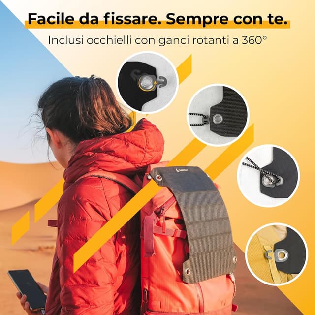 Detalle de Sunnybag LEAF PRO pannello solare flessibile 7,5 Watt con USB per escursioni e campeggio