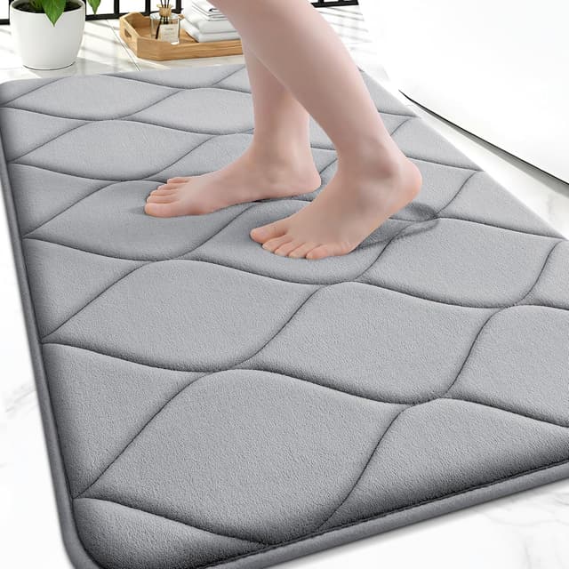 Detalle de Smiry Memory Foam Bath Mat 30''x20'' (Grey) — Ultra Soft Non-Slip Plush Bathroom Rug