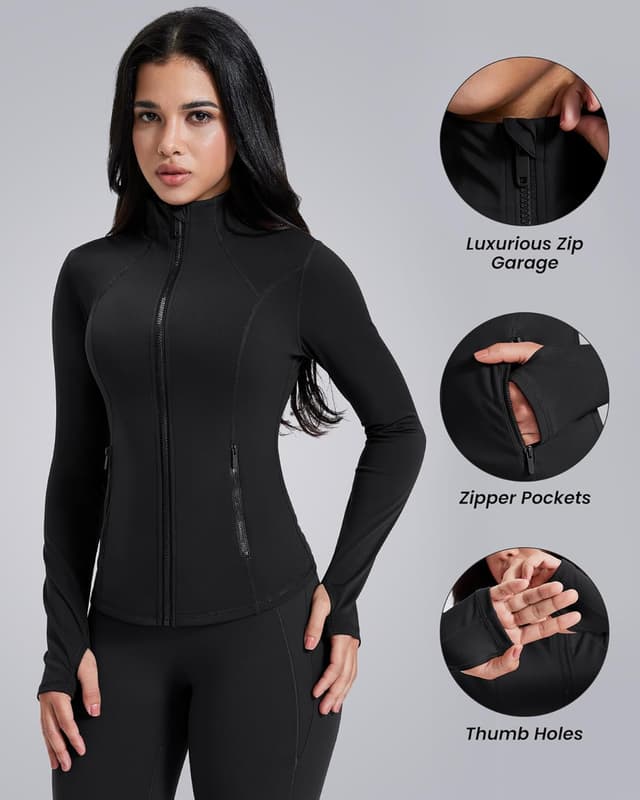 Detalle de AVGO Womens Lightweight Zip Up Workout Jacket with Pockets & Thumb Holes