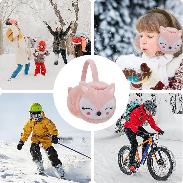 Detalle de Uoimky Kinder-Ohrenwärmer mit Fuchs-Motiv – winddicht, weich & verstellbar