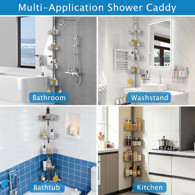 Detalle de KAIMEIYU étagère de douche télescopique sans perçage avec 4 paniers gris (85 à 325 cm)