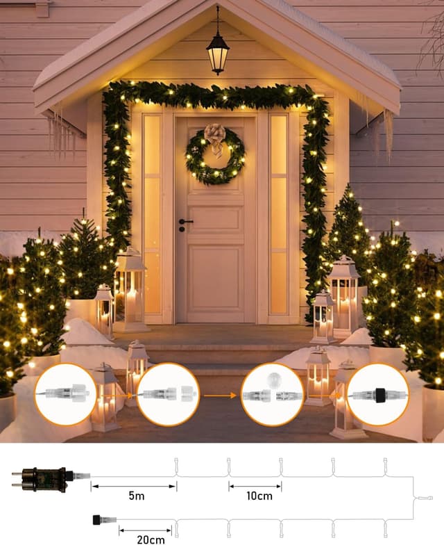 Thumbnail 5 de LED Lichterkette für außen, 20 m mit 200 LEDs, Fernbedienung, Timer & Merkfunktion (warmweiß, IP65)