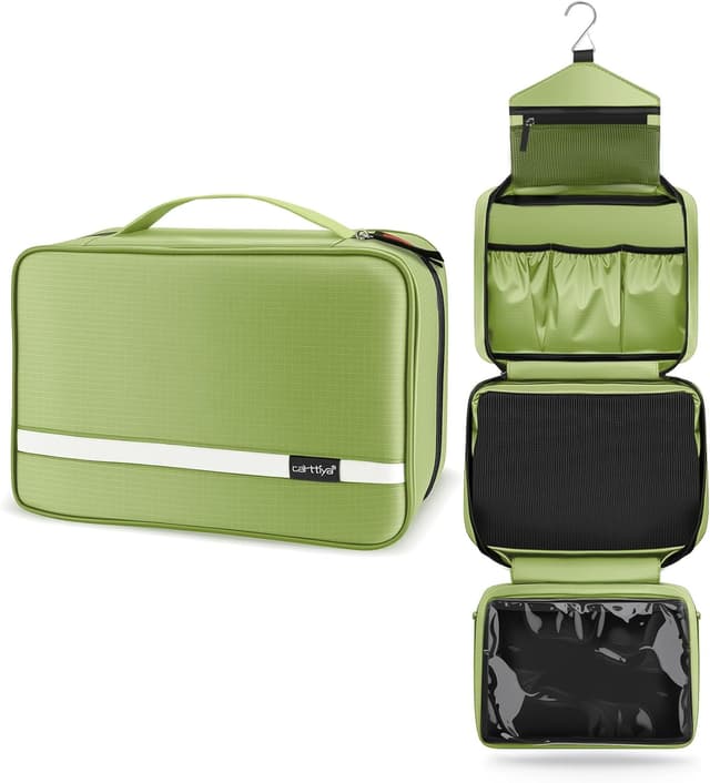 Detalle de Carttiya Beauty Case da viaggio grande impermeabile con gancio in metallo, verde chiaro