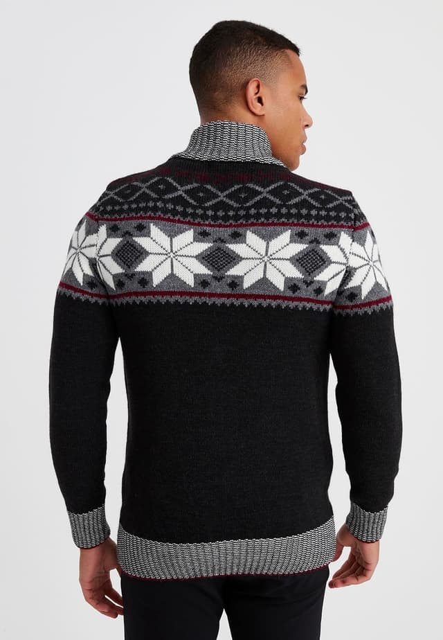 Detalle de Leif Nelson cardigan en tricot zippé pour homme à col montant, style norvégien