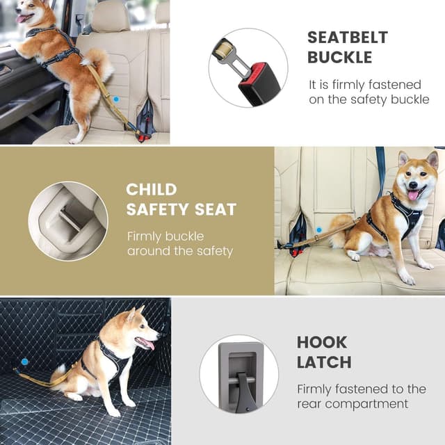 Detalle 2 de IOKHEIRA Dog Seat Belt for Car – safety harness strap for seat belt buckle, ISOFIX and LATCH