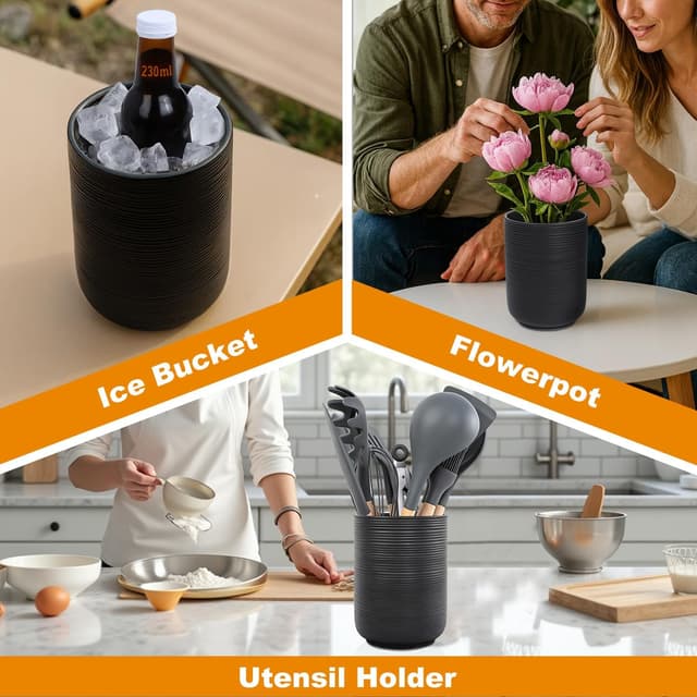 Thumbnail 6 de DoocliB Küchenutensilienhalter aus Keramik (10 x 13,5 cm) – Besteckhalter für Löffel, Gabeln & Spatel, Schwarz