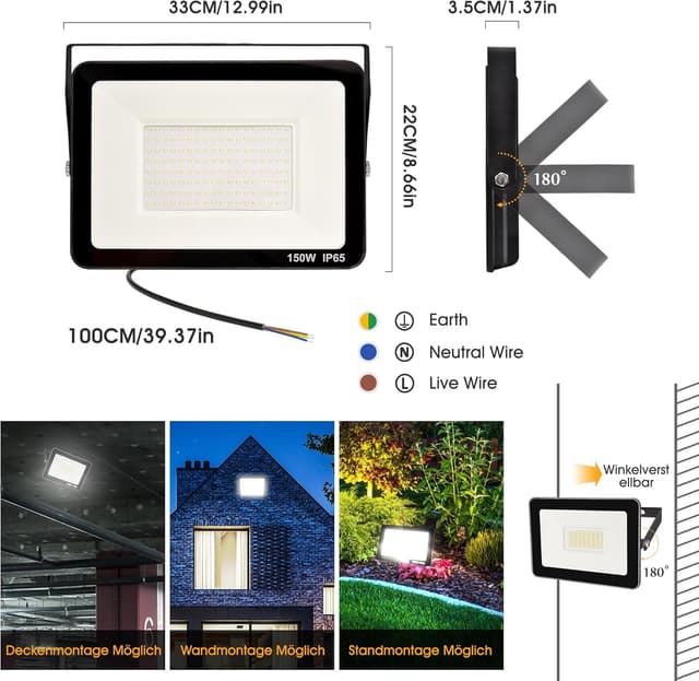 Detalle de Zelvia 150W LED Außenstrahler 15.000 lm