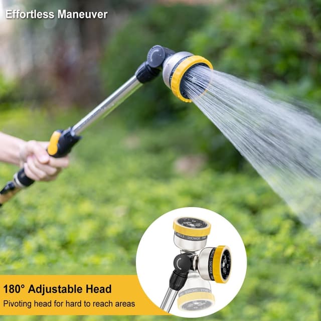 Detalle de FANHAO 45cm Metal Watering Lance with 9 Spray Patterns and Thumb Flow Control (Yellow)